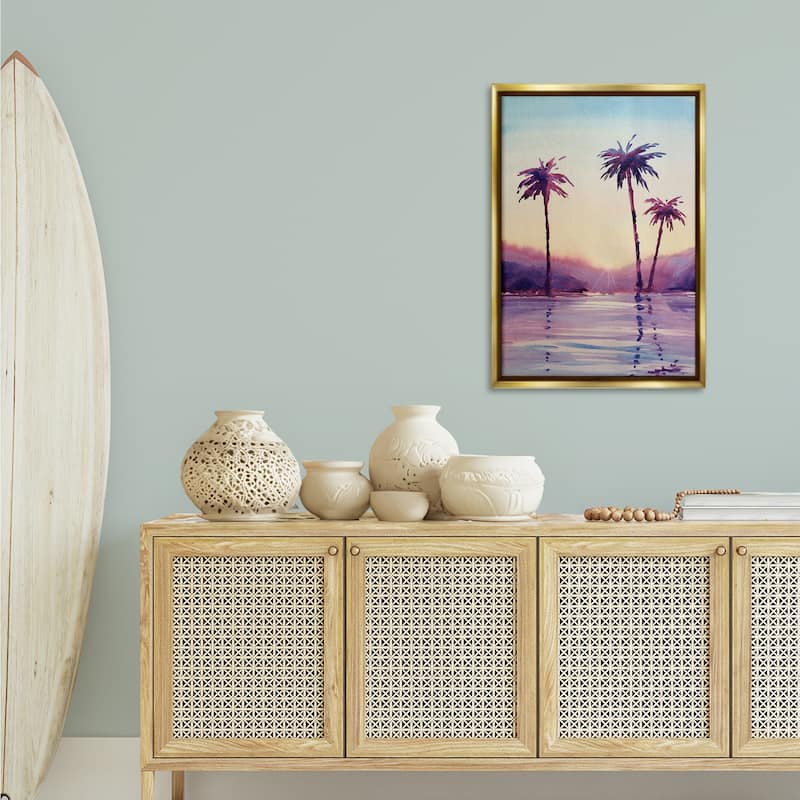 Stupell Purple Hued Palm Trees Framed Floater Canvas Wall Art Design By Stephanie Fielden