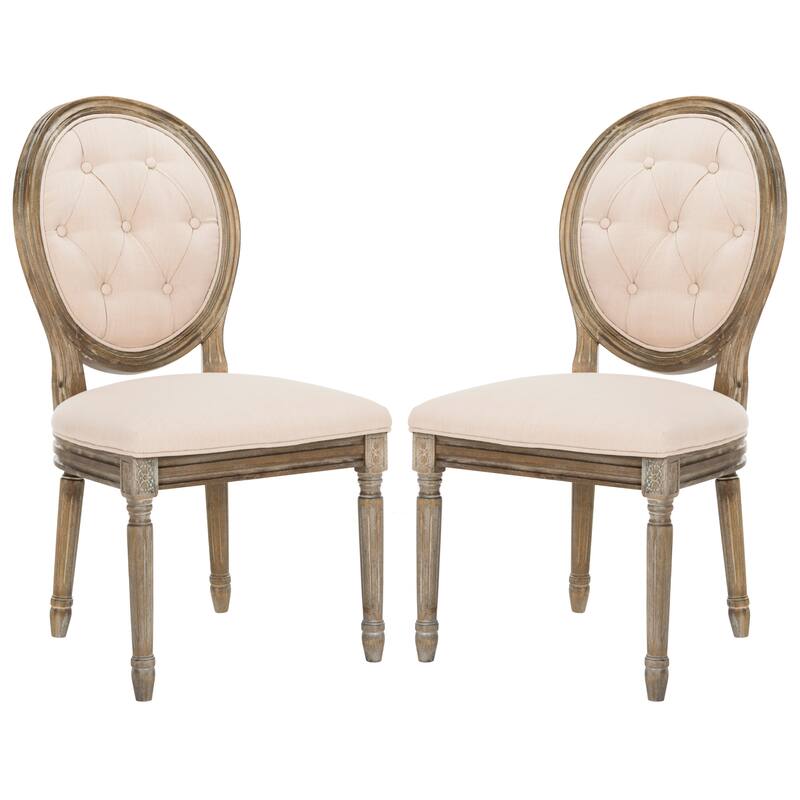 SAFAVIEH Eskarne Rustic Oak Tufted Oval Dining Chair (Set of 2) - 20" x 24" x 39" - 20Wx24Dx39H