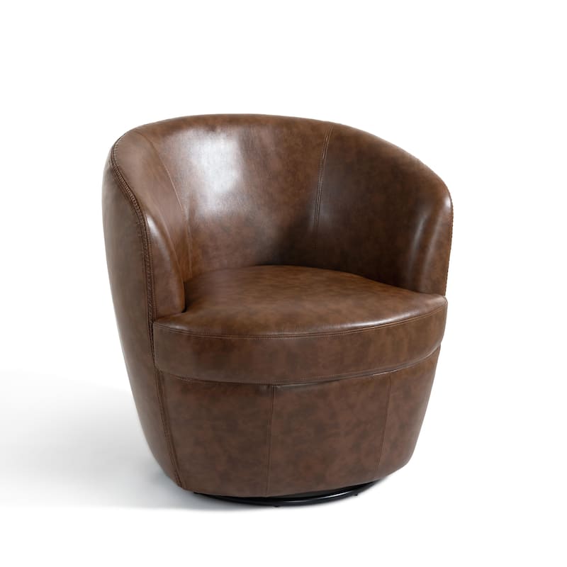 Faux Leather Swivel Barrel Accent Chair for Living Room