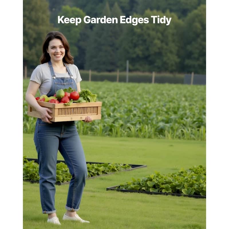 60 Feet Black Plastic Garden Edging 10 Pack with 8 in Stakes L-Shaped Lawn Landscape Border - 6' x 1.6"