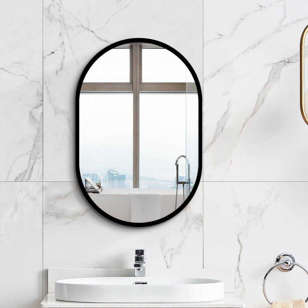 Modern Black Wall Mount Oval Bathroom Mirror Medicine Cabinet