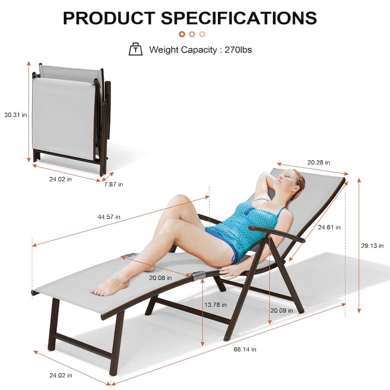 Outdoor Adjustable Aluminum Patio Folding Chaise Lounge Chair