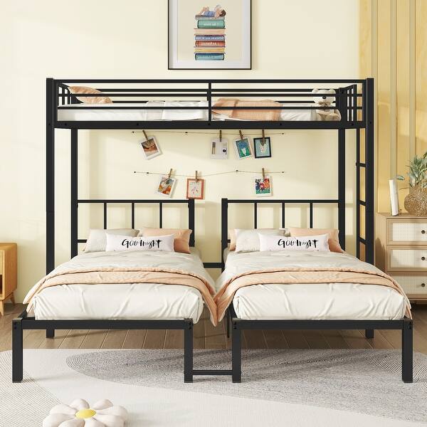 slide 2 of 9, Metal Detachable Bunk Beds for 3, Twin XL over Twin & Twin Bunk Bed Metal Triple Bunk Beds,Black