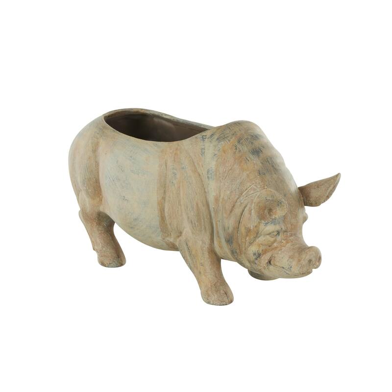 Light Brown Resin Pig Indoor Outdoor Planter with Distressed Details - 7"W x 16"L x 8"H