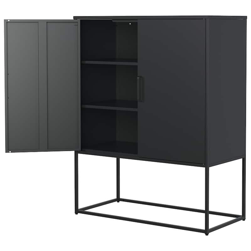 Heavy Duty Metal Buffet Sideboard Modern Steel Storage Cabinet with 2 Shelves, Free Standing