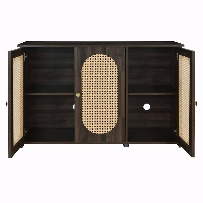 Retro 3-Door Sideboard - Large Storage with Rattan Doors and Metal Handles