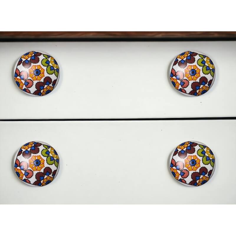 HomeRoots Set of Eight Blue And Orange Ceramic And Metal Drawer Pull Knobs - 1.5' X '1.5' X '1.5 - Orange/Blue - 1.5' X '1.5' X '1.5