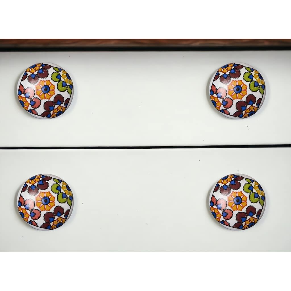 HomeRoots Set of Eight Blue And Orange Ceramic And Metal Drawer Pull Knobs - 1.5' X '1.5' X '1.5