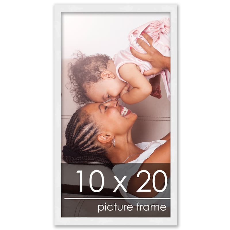 10x20 White Wood Picture Frame - UV Acrylic, Foam Board Backing, Hanging Hardware - Holds 10x20 Photo