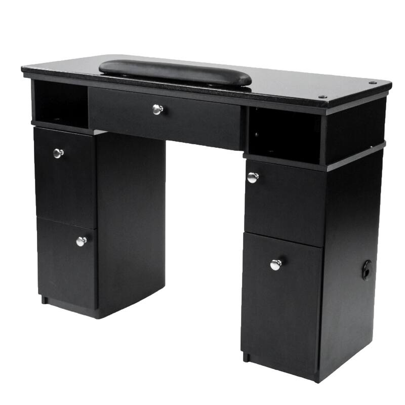 Sonoma II Manicure Table Heavy Duty Nail Station, Black Silver Marble Top - N/A - Cabinet - Black