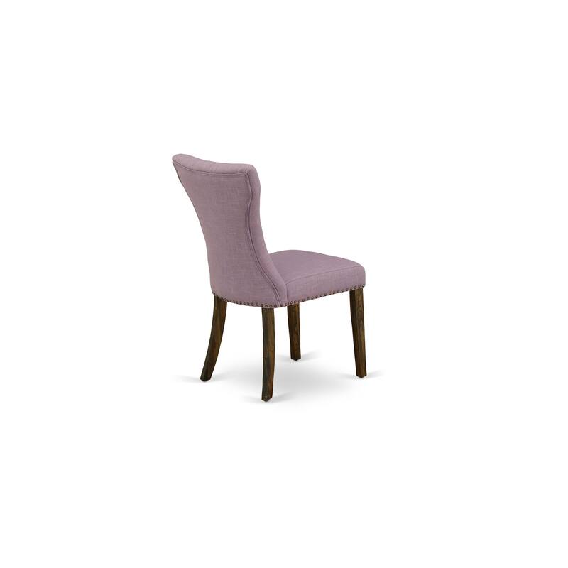 East West Furniture Dining Set- a Dining Room Table and Dahlia Linen Fabric Chairs, Distressed Jacobean (Pieces Option)