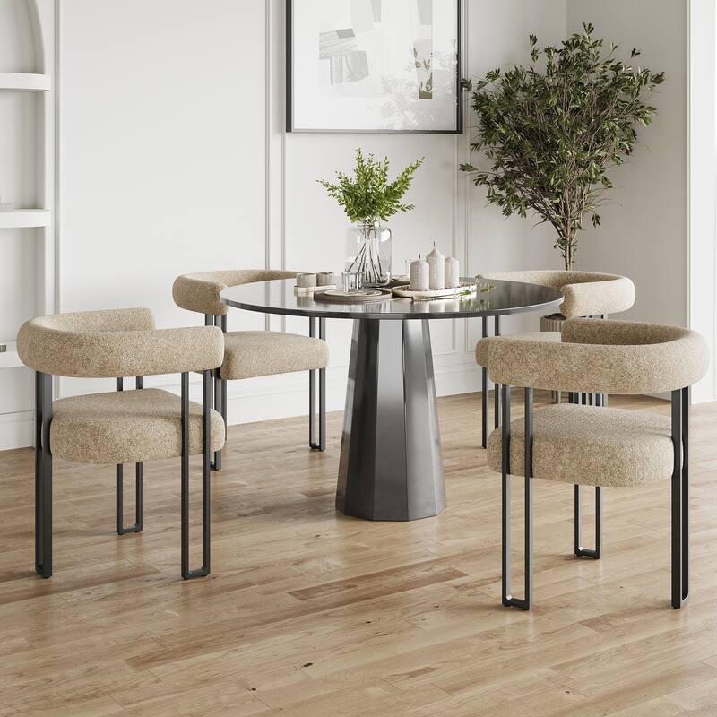 Set of 2 Upholstered Dining Arm Chairs, Bouclé Fabric Accent Chairs with Metal Frame, with Cushioned Seat & Back