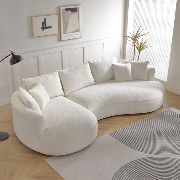 slide 2 of 61, Contempory Curved L-Shaped Sectional Sofa with Chaise – Extra Wide White Upholstered Luxury Lounge