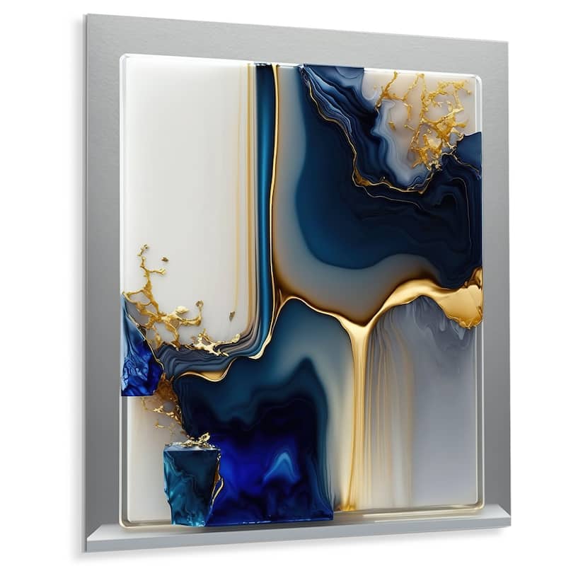 Designart 'Abstract Geode Gold And Blue Marble Shape I' Modern Geometric Metal Wall Art