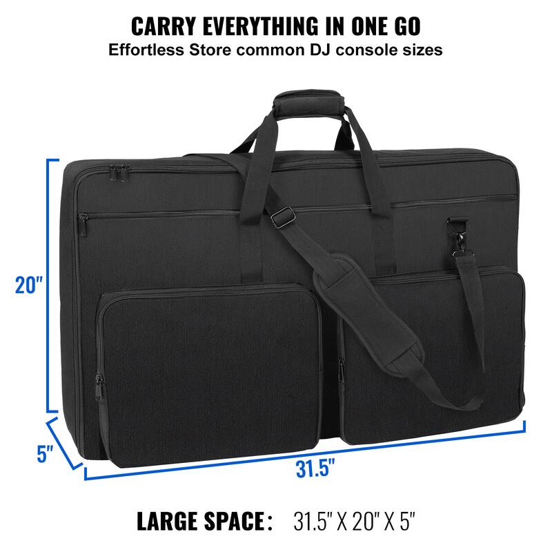 DJ Bag, 1200D Oxford Fabric, DJ Gear Carry Bag with a Storage Pocket 4.92 ft Removable Shoulder Strap 0.39 in Padding