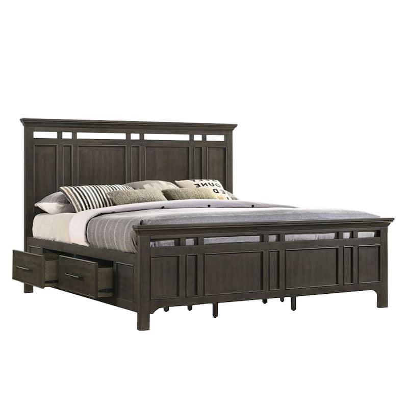 Hawthorne Solid Wood Panel Bed with Storage, Brushed Charcoal, King