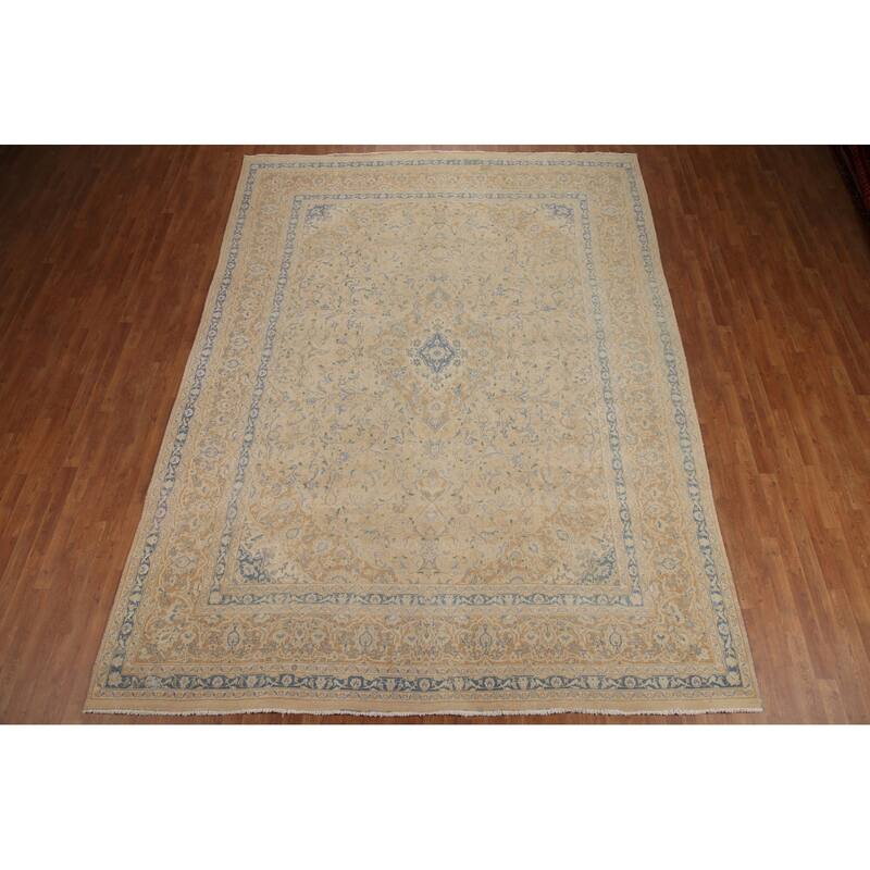 Hand Knotted Oriental 100% Wool Carpet Traditional Floral Peach Mashad Area Rug - 12' 7'' X 9' 4''