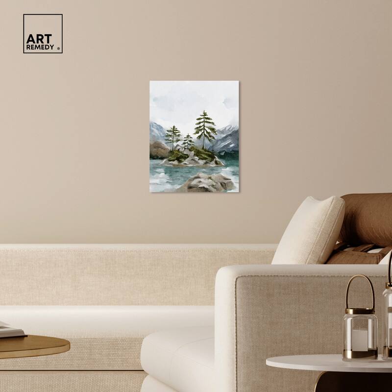 Art Remedy Cold Winter Lake Gallery Wrapped Landscape 1 Piece Canvas Wall Art Watercolor Style