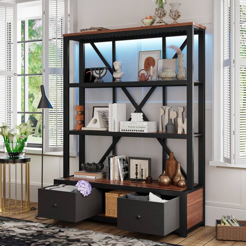 3-Shelf Metal Bookcase with Drawers for Home Office