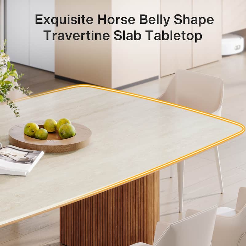 78.8-inch Large Dining Table with Travertine Slab Top for Kitchen Dining Room