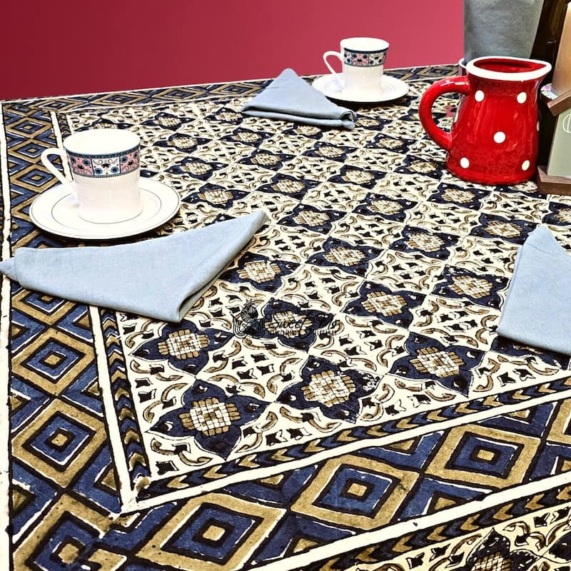 Vegetable Dyed Block Print Cotton Moroccan Tablecloth Collection
