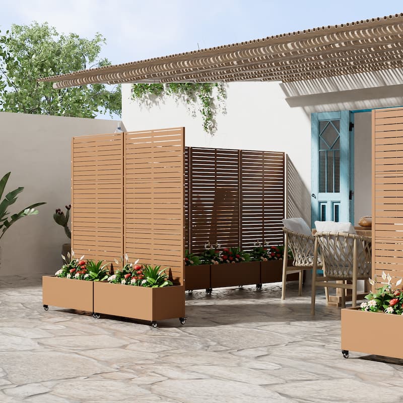 Metal Movable Planter Box with Trellis Privacy Screen Planter Box with Lockable Wheels - 72"x35"