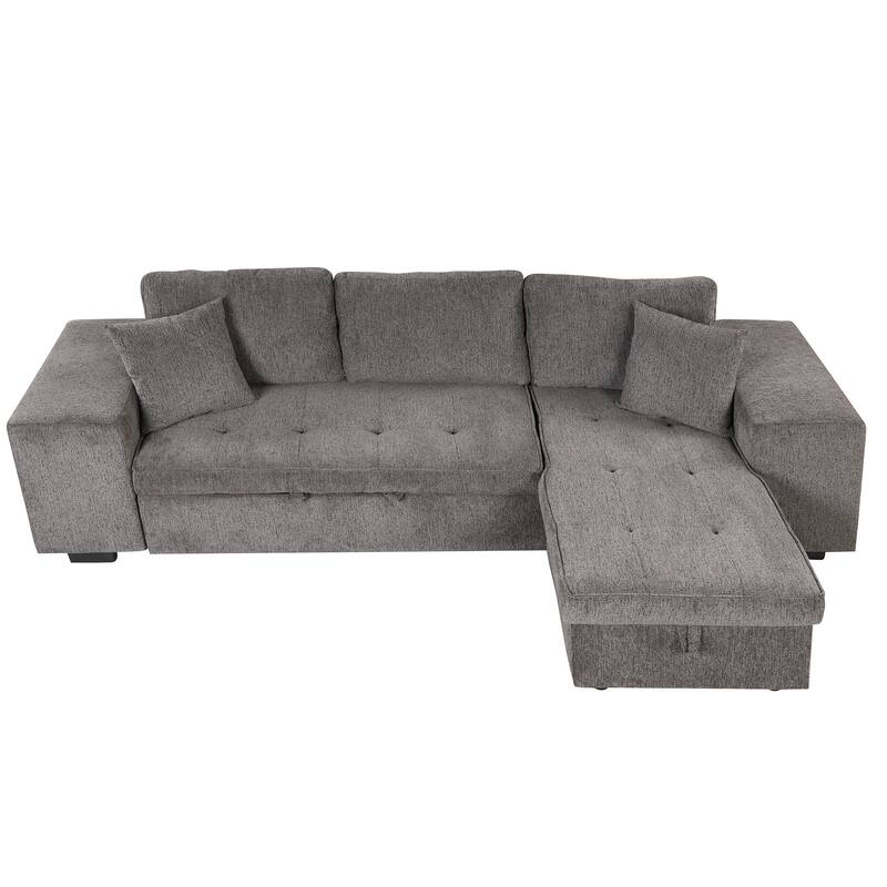 104" Modern L-Shape 3 Seat Reversible Sectional Couch, Pull Out Sleeper Sofa with Storage Chaise and 2 Stools