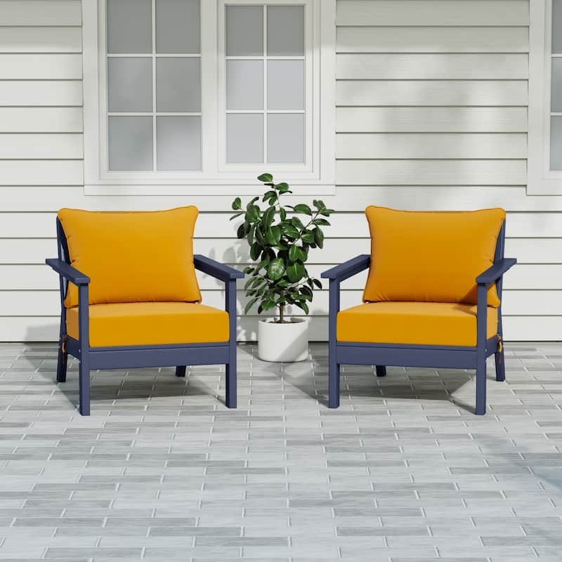 Birchwood All Weather HDPE Outdoor Patio Navy Blue Deep Seating Conversation Set With Cushions (2-Piece) - Navy Blue/Yellow