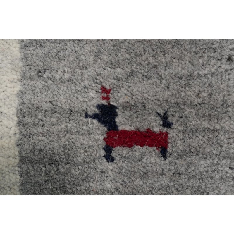 Hand Knotted Oriental 100% Wool Carpet Tribal Animal Pictorial Beige & Ivories Gabbeh Runner Rug - 9' 11'' X 2' 8''
