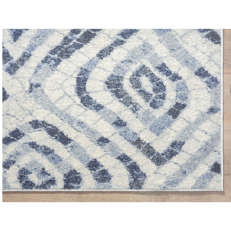 Abani Cruz Geometric Blue and Ivory Indoor Area Rug