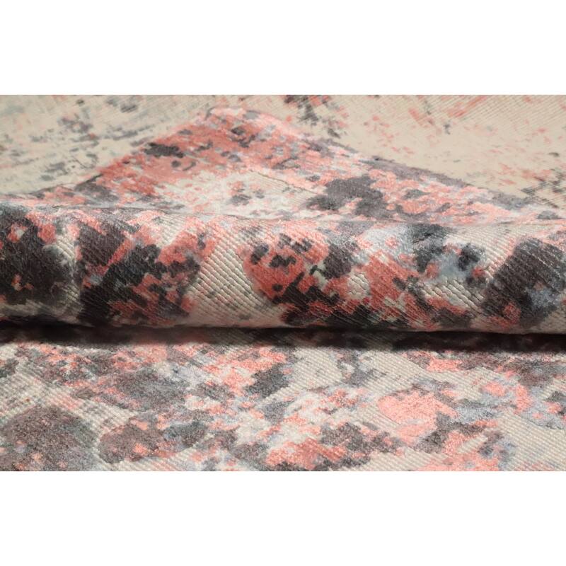 Hand Knotted Oriental Viscose Silk Carpet Modern All-Over Coral Abstract Area Rug - 8' 1'' X 5' 7''