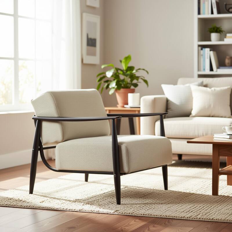 Homy Casa Modern Wood Frame Sofa, Beige Upholstery, Arm Accent