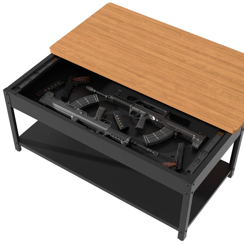 Rectangular double-layer coffee table with hidden storage compartment and fingerprint lock