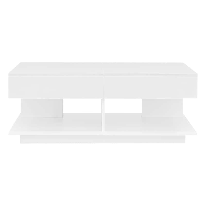 Extendable Coffee Table End Table with 16-Color LED Lighting, Central Coffee Table with Hidden Storage
