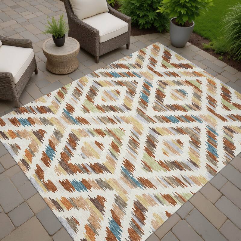 Machine Washable Indoor/ Outdoor Global Diamdon Chantille Rug