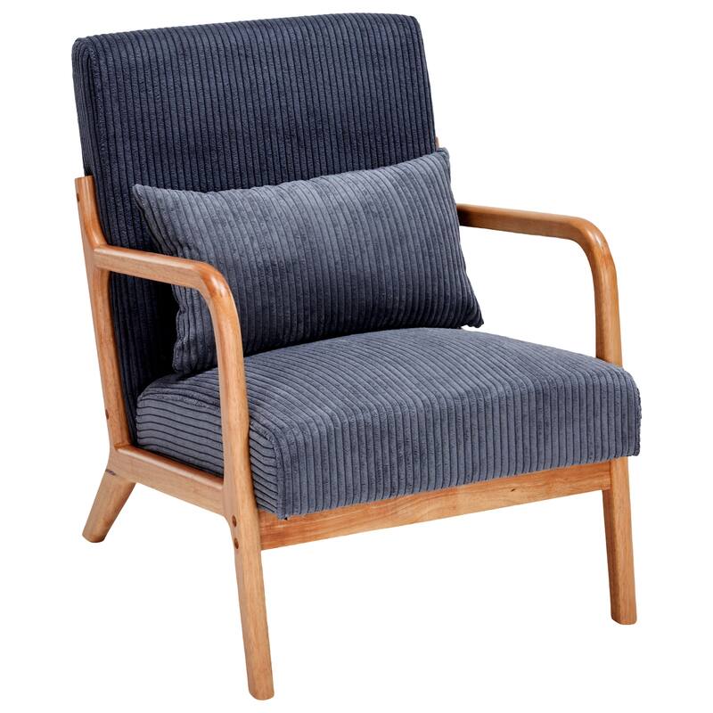 Polyester Mid-Century Modern Accent Chair with Solid Rubberwood Frame, Ergonomic Design, and Removable Pillow