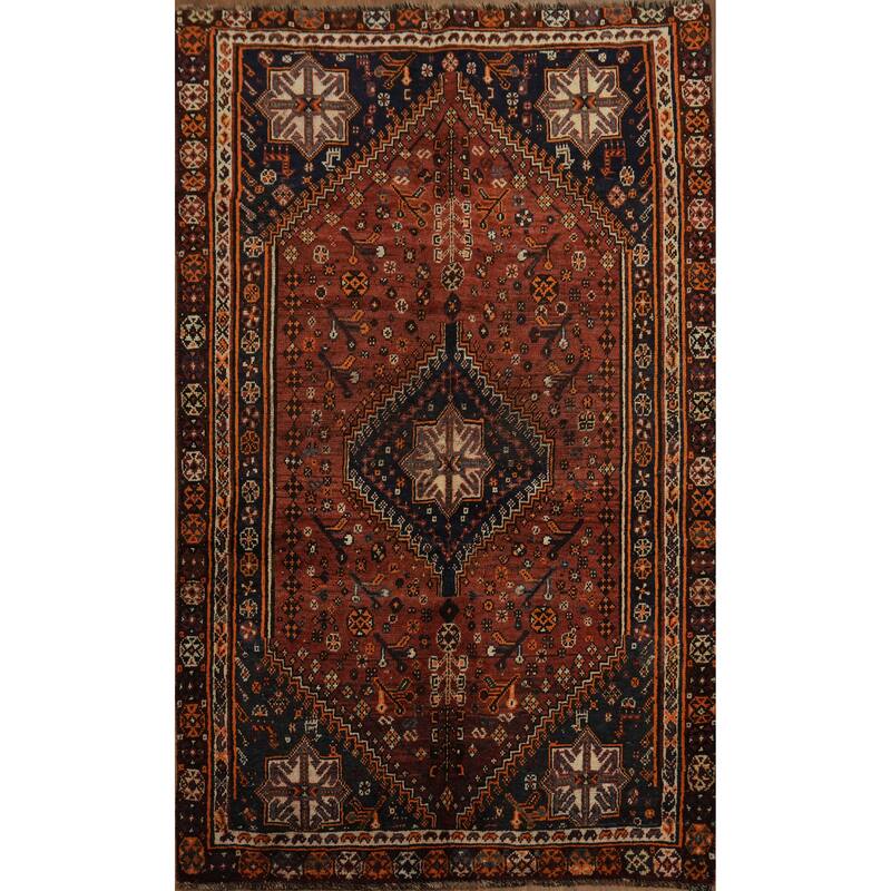 Hand Knotted Oriental 100% Wool Carpet Traditional Tribal Red Qashqai Area Rug - 6' 7'' X 4' 0''