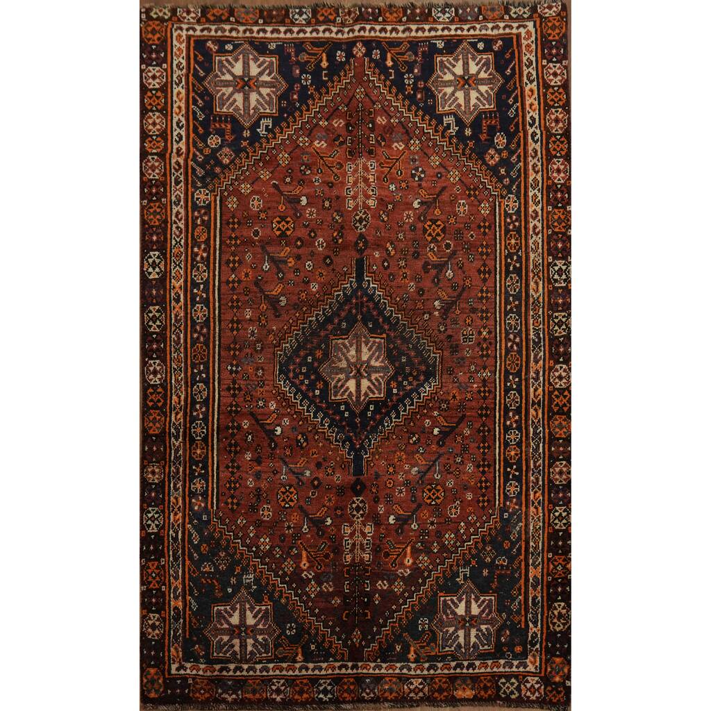 Hand Knotted Oriental 100% Wool Carpet Traditional Tribal Red Qashqai Area Rug - 6' 7'' X 4' 0''