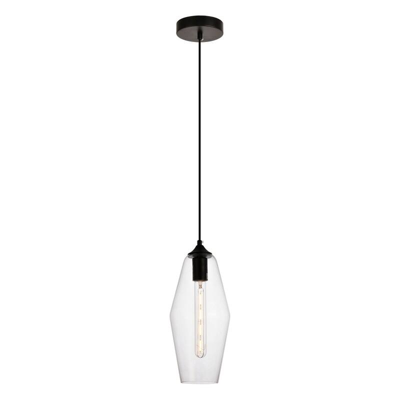 Placido Collection Pendant D5.9 H14.2 Lt:1 Black and Clear Finish - Black/Clear