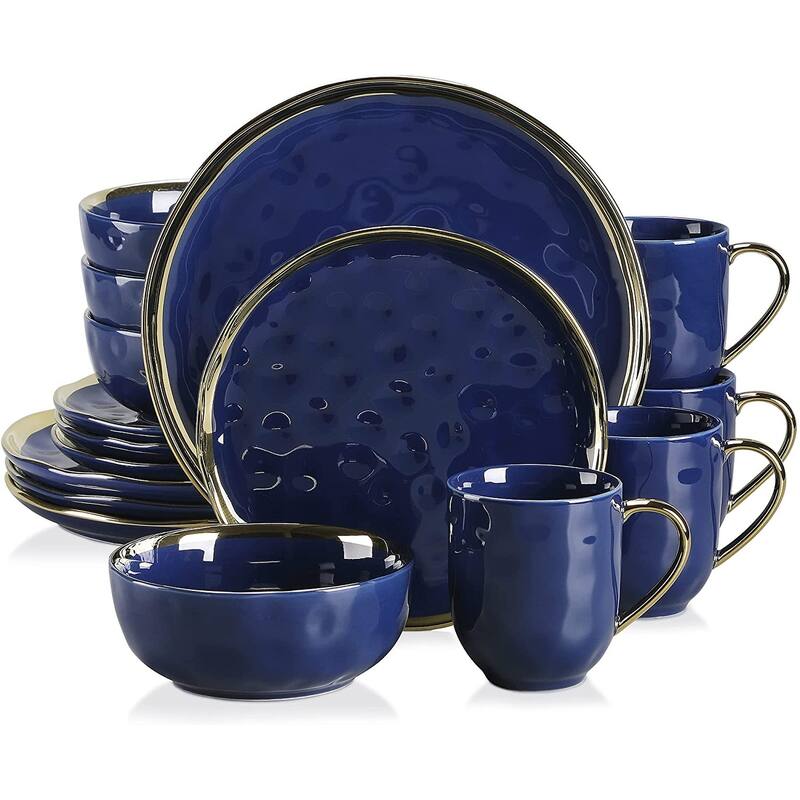 LOVECASA Matte 16-piece Stoneware Dinnerware Set with Gold Trim