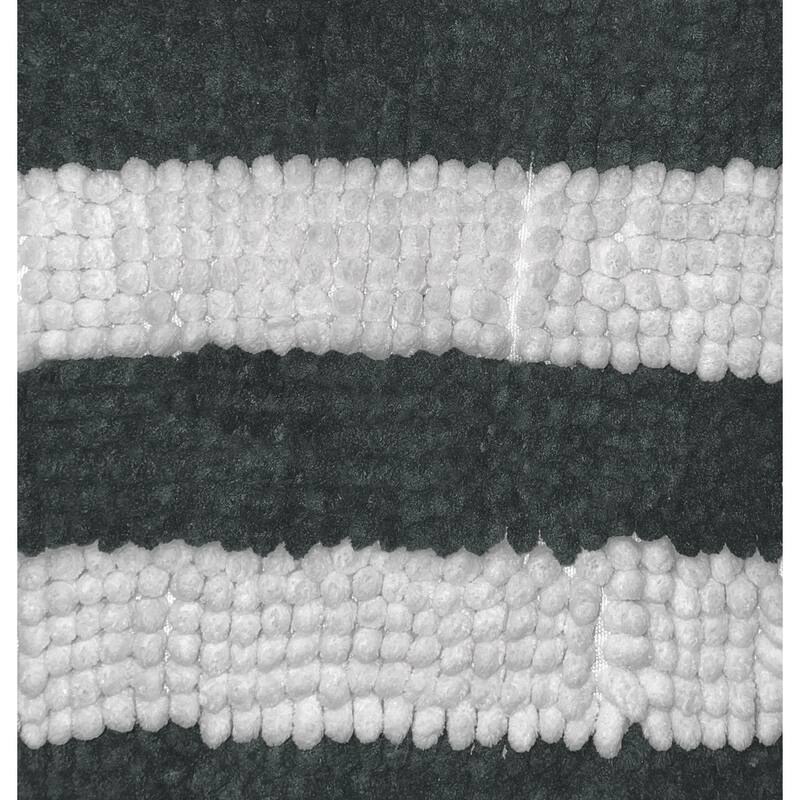 Large 2 Piece Set Charcoal Grey White Stripe Soft Cozy Plush Chenille Bath Mat Bathroom Rug