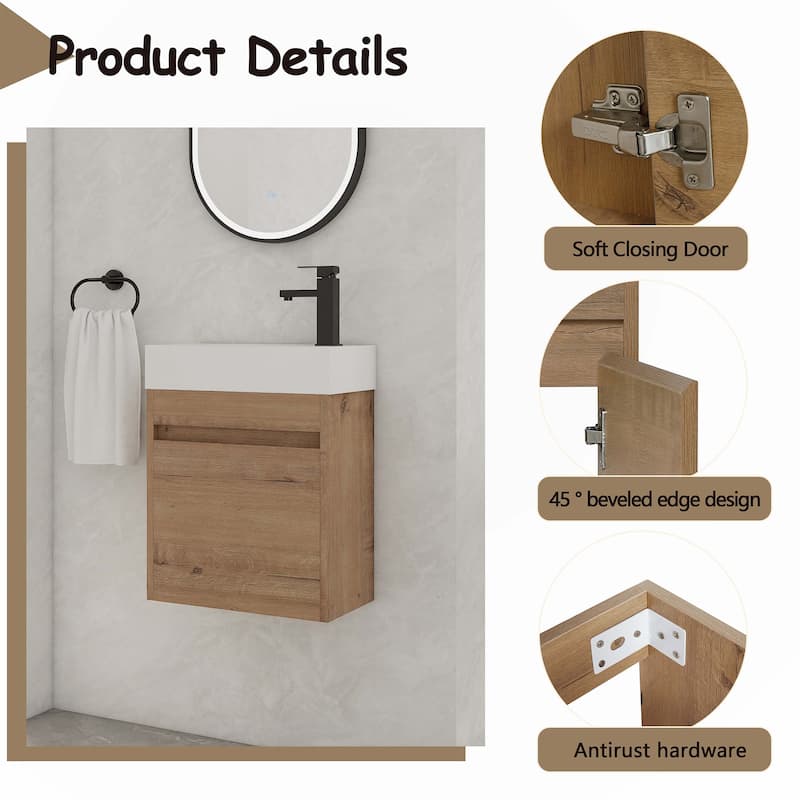 18"Floating Wall-Mounted Bathroom Vanity with White Resin Sink