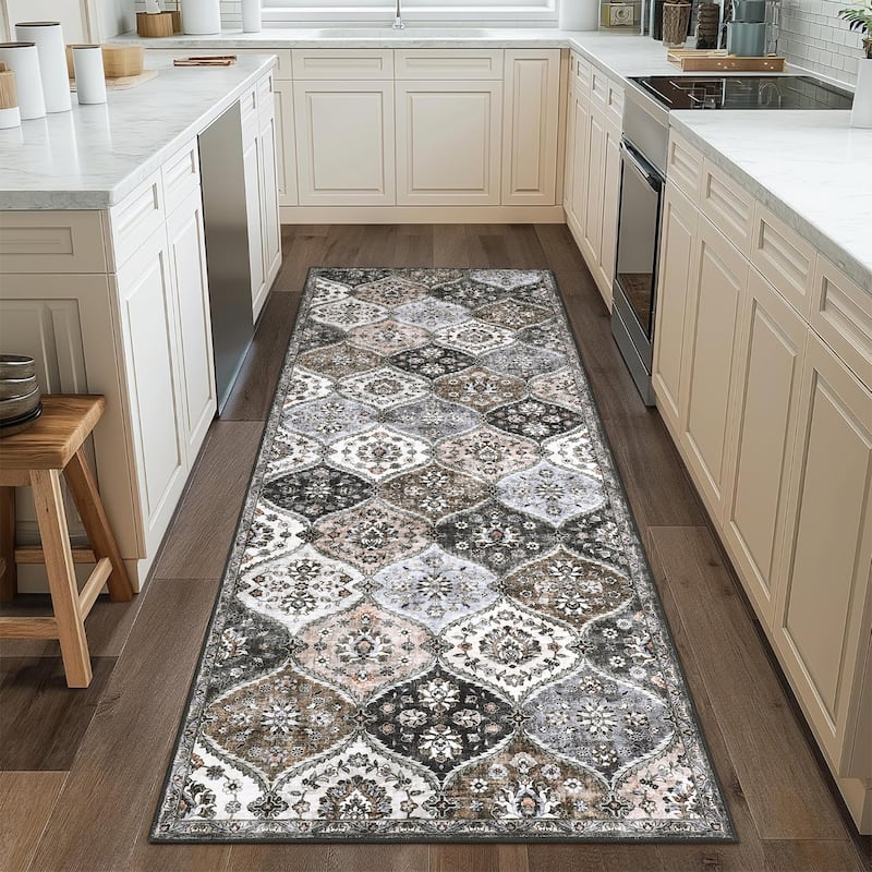 Rugs for Living Room Vintage Oriental Trellis Area Rug Soft Non Slip Low Pile Accent Rugs for Dining Room Office