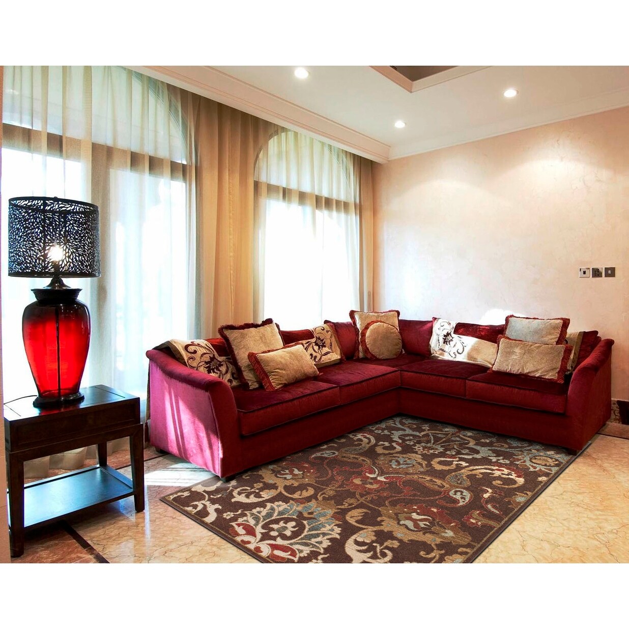 Atwood Transitional Flora/Fauna Rug, Chocolate/Red/Blue, Area Rug