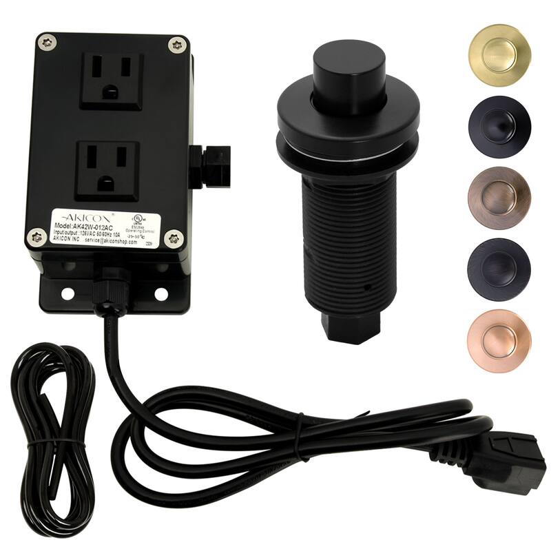 Akicon Garbage Disposal Air Switch Kit, Dual Outlet Sink Top Waste Disposal On/Off Switch Kit - Matte Black