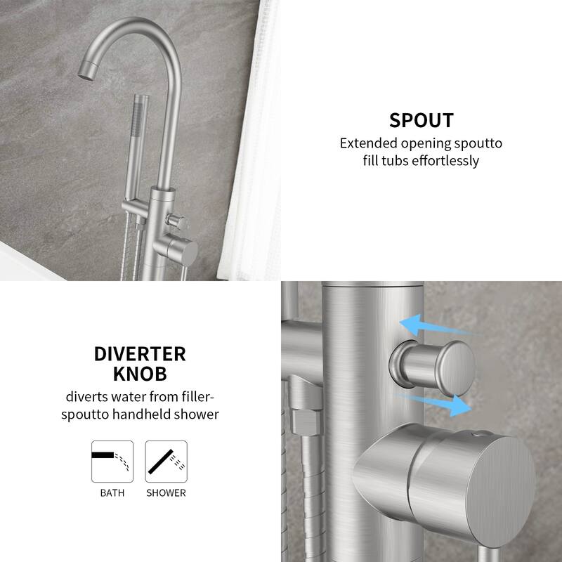 Freestanding Bathtub Faucet Tub Floor Mount Bathroom Faucets Single Handle with Hand Shower High Flow Rate Max 6 GPM