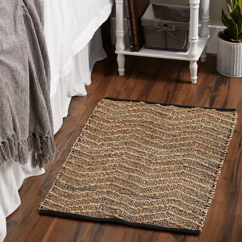 DII Black With Natural Jute Chevron Hand-Loomed Rug - 2' x 3' Oval