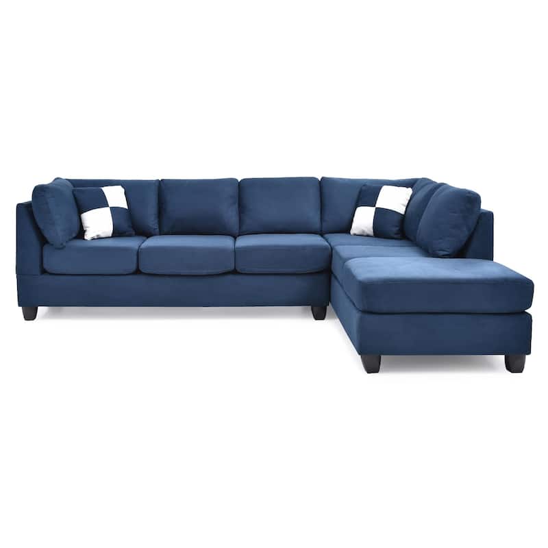 Microsuede 4-Seater Sectional Sofa with Throw Pillows - 111" - Navy Blue