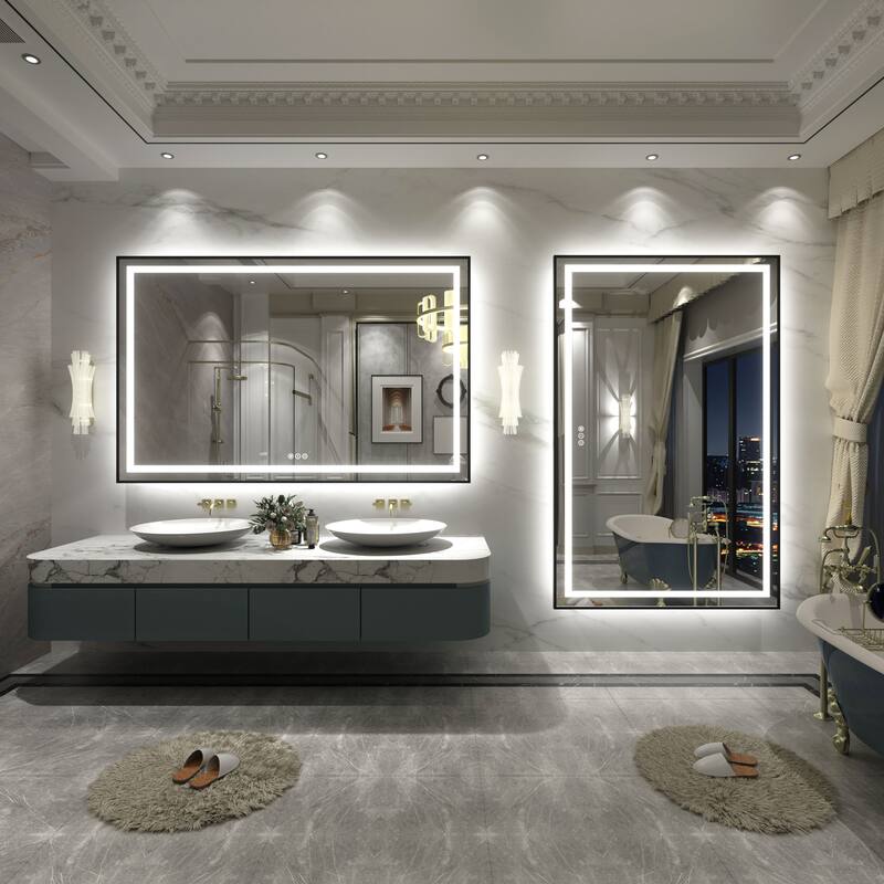 Black Metal Framed LED Front Light and Backlit Anti-Fog Wall Bathroom/ Vanity Mirror