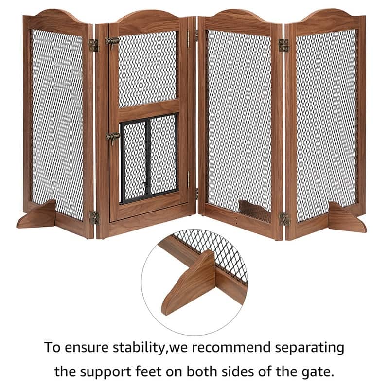 beeNbkks Freestanding Walk Through Pet Gate with Small Cat Door